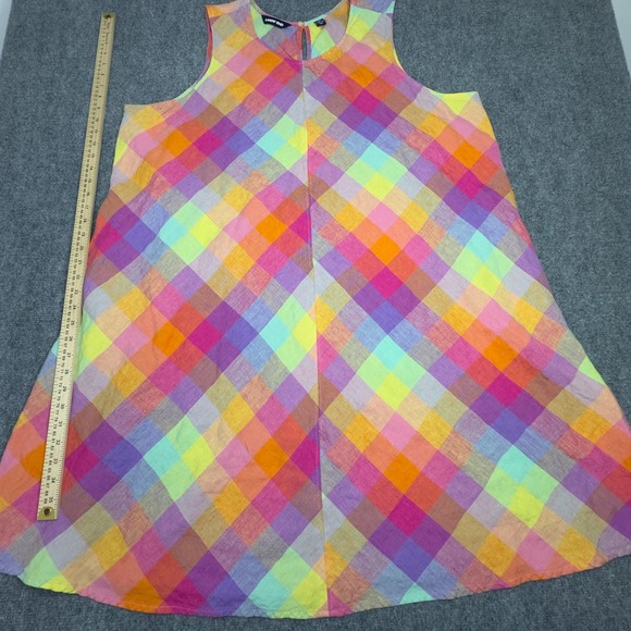 Lands' End Dress Women 2X Colorful Linen Plaid Check Gingham Coastal Cottagecore - Picture 9 of 9